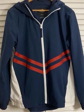 Hollister Navy Hooded Jacket with Red Stripes